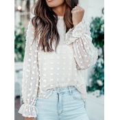 LW Chic O Neck Dot White Blouse