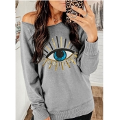 Lovely Eye Printed Grey Sweatshirt