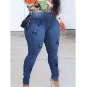 Lovely Casual Butterfly Print Deep Blue Jeans
