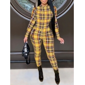 Lovely Trendy Plaid Print Yellow One-piece Jumpsui