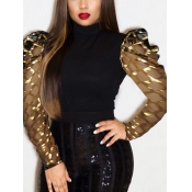 Lovely Stylish Turtleneck Mesh Patchwork Gold Plus