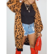 Lovely Trendy Leopard Print Loose Plus Size Coat