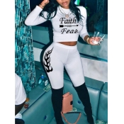 Lovely Casual Letter Print White Two Piece Pants S