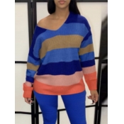 Lovely Street V Neck Striped Stitching Multicolor 