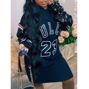 Lovely Sportswear Hooded Collar Letter Print Black