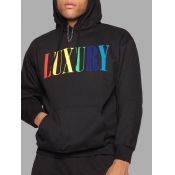 LW Men Leisure Hooded Collar Letter Print Black Ho