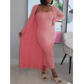 LW Casual Bateau Neck Basic Skinny Pink Two Piece 