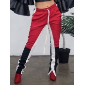 Lovely Street Striped Patchwork Drawstring Red Pan