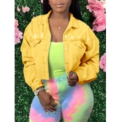 Lovely Trendy Turndown Collar Broken Holes Yellow 