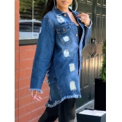 Lovely Street Turndown Collar Broken Holes Deep Bl