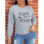 Lovely Casual O Neck Letter Print Grey Hoodie