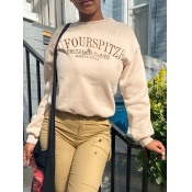 Lovely Casual O Neck Letter Print Khaki Hoodie