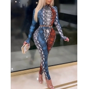 Lovely Casual Snake Print Patchwork Two Piece Pant