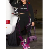 LW Plus Size Letter Print Patchwork Tracksuit Set