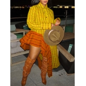 Lovely Casual Plaid Print Asymmetrical Yellow Ankl