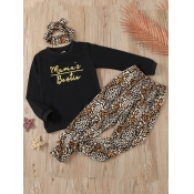 Lovely Casual O Neck Print Brown Girl Two-piece Pa