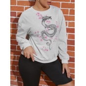 Lovely Leisure O Neck Print Grey Hoodie