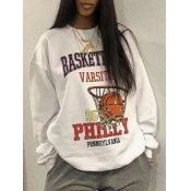 Lovely Casual O Neck Letter Print White Hoodie
