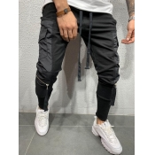 Lovely Men Casual Color-lump Stitching Black Pants