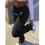 Lovely Plus Size Casual Side Pocket Black Pants