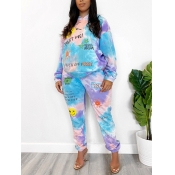 Lovely Street Letter Print Tie-dye Blue Plus Size 