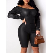 Lovely Street Bateau Neck Zipper Design Black One-