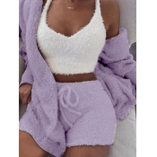 Lovely Stylish Lamb Fleece Purple Sleepwear(Three-