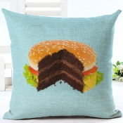 Lovely Burger Print Blue Decorative Pillow Case