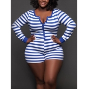 Lovely Street Patchwork Blue Stripe Plus Size One-