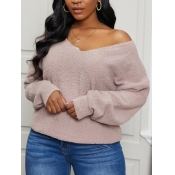 Lovely Casual V Neck Basic Khaki Sweater