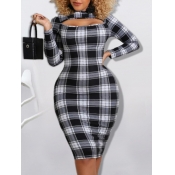 Lovely Formal Hollow-out Plaid Print Patchwork Bla