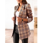 Lovely Casual Plaid Print Button Design Khaki Blaz