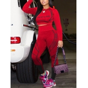 Lovely Sportswear Letter Print Patchwork Red Two P