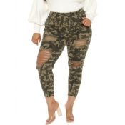 Lovely Casual Camo Print Broken Holes Army Green P