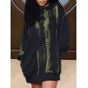 Lovely Casual Tie-dye Pocket Design Loose Black Mi