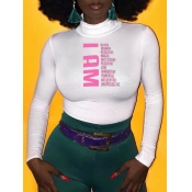 Lovely Sweet Half A Turtleneck Letter Print Pink T