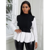 Lovely Casual Patchwork Drawstring White Sweater