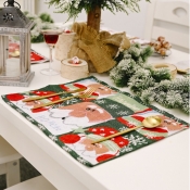 Lovely Christmas Day Print Patchwork Red Table Lin