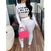 Lovely Casual Turtleneck Letter Print White Two Pi