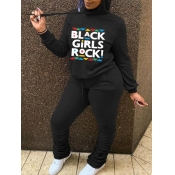 LW Geometric Letter Print Drawstring Tracksuit Set