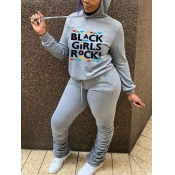 LW Letter Print Drawstring Tracksuit Set