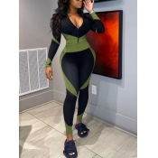 LW Sportswear Turndown Collar Patchwork Army Green