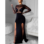 Lovely Party See-through High Split Black Floor Le