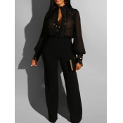 Lovely Formal Puffed Sleeve Hollow-out Black One-p