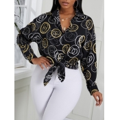 Lovely Stylish Geometric Print Patchwork Black Blo