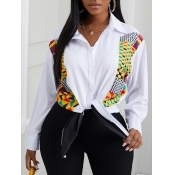 Lovely Formal Geometric Print Patchwork White Blou