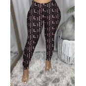 Lovely Casual Geometric Print Patchwork Brown Pant