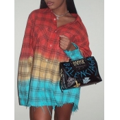 Lovely Street Plaid Print Patchwork Raw Edge Red B