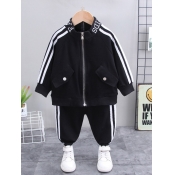 Lovely Sportswear Striped Patchwork Zipper Design 