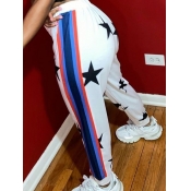 Lovely Casual Star Print Striped Patchwork White P